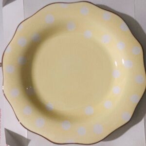 Paula Deen Dot Crazy Yellow White Polka Dot Scalloped 11" Dinner Plate